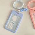 Pink and blue school ID card holders with glitter hearts and spiral wristbands - Blue Vertical + Star Keychain