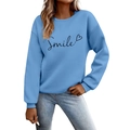 Felpa azzurra a maniche lunghe con scritta Smile e stampa cuore vestibilità casual - Blu Chiaro