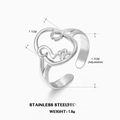 Anillo de acero inoxidable plateado con diseño de retrato hueco y banda ajustable - Abierto Ajustable / Color Acero
