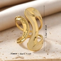 Detailed view of adjustable irregular gold flower ring with height and diameter specs - Organic S-Curve Ring / Gold Plated