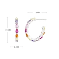 Detailed view of S925 silver C-shape earrings with colorful pear-cut cubic zirconia gems - 925 Silver / Silver
