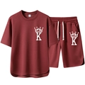 Burgunderrotes Freizeit-Sportset für Herren mit lockarem T-Shirt und Kordelzug-Shorts - M / Burgunderrot