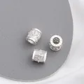 Silver 14K gold filled cylinder beads with inlaid zircon and engraved letters - Style 18 / 9.5x9mm / Thick Silver