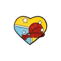 Spilla in smalto a forma di cuore con basket e canestro su sfondo vivace giallo e blu - Basket Cuore-Canestro