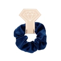 Dark blue satin silk scrunchie with elastic fold details on a diamond display card - With Card / Navy Blue