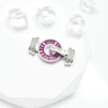 Schmuckverschluss aus Silber und rotem Korund mit glitzernden Zirkon-Akzenten - 15mm / Weißgold
