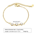 Detail of adjustable gold stainless steel bracelet with three 6mm clear cubic zirconia stones - Three Zircon Style (BR-1407G-3) / Gold