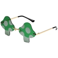 St. Patrick's Day green mushroom sunglasses with white dots and gold metal frame - Mushroom