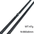 Men's 6mm black stainless steel Cuban chain necklace, 660mm length with a polished finish - 6mm / Black