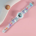 Kids digital watch featuring light blue silicone strap with 3D unicorn and castle elements - Unicorn 5 Blue