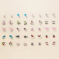 Set of 20 pairs alloy stud earrings featuring cute animal and flower enamel designs - 20 Pairs Set Heart Strawberry Panda