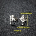 Elegant silver rose flower stud earrings with detailed dimensions 1.1x0.8cm on black background - Rose Shape (082 Steel)
