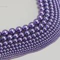 Polished purple faux pearls in various sizes arranged for DIY jewelry making - Fairy Purple / Approximately 200 Pieces Per Strip 4mm In Size.