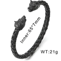 Bracelet Viking tête de loup noir avec texture tressée, dimensions de 65x7mm - Noir (KB125357-BDJX)