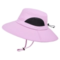 Cappello da sole rosa a tesa larga con rete nera e sottogola regolabile - Viola