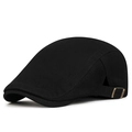 Classic black cotton flat cap featuring a retro bronze adjustable metal side buckle - Adjustable / Black