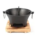 Estufa de carbón portátil de hierro fundido negro con base de madera y asas laterales - Estufa de carbón 16CM con tabla de madera