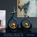 Modern navy blue and gold ceramic abstract sculptures for luxury home decor - Blue Gold (Tall and Short Combination)