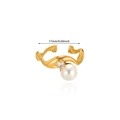 Detail showing gold pearl and diamond ring with 17mm inner diameter measurement - One End Pearl One End Zirconia Style (G11207217) / Gold