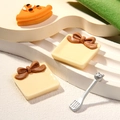 Miniature resin dollhouse set with orange waffle pizza, bow plates, and silver spatula - Square Light Yellow Plate