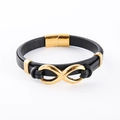 Herren Armband aus schwarzem Leder mit goldenem Unendlichkeitssymbol und Magnetverschluss - Gold Schwarzes Lederseil