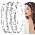 Set of 4 silver bridal headbands with rhinestones and pearls in various elegant designs - 4-Piece Set Silver
