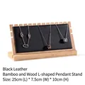 L-shaped bamboo wood necklace display stand with black leather finish 25x7.5x10cm - Black Leather