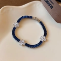 Elegante bracciale vintage in argento con pietre blu reale e fiori di zircone bianchi - Bracciale Vintage Rettangolare Blu (44#) / Argento-Blu