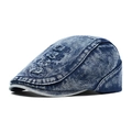 Retro blauwe gewassen denim platte pet met vintage distressed gescheurde details - Verstelbaar / Donkerblauw