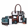 4-teiliges Set aus stilvollen Handtaschen mit geometrischem Farbmuster und Anhänger - Grün