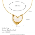 18K gold plated stainless steel necklace with white shell heart pendant on white background - Shell Slanted Heart Necklace-Gold