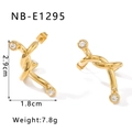 Irregular gold twist earrings detail with crystal stone and size measurement 2.9cm - Twisted Rhinestone Style (NB-E1295)