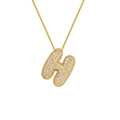 Close-up of 18K gold plated letter H pendant with iced out zircon pavé setting - Letter H / Gold