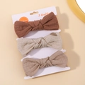 3-pack fabric bow baby headbands in brown, beige and light cream on card display - Set of 3 / Brown Light Beige Beige Set (3L)