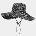 Chapeau de soleil à imprimé léopard avec large bord et mentonnière pour une protection UV - Gris