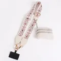 Ethnic embroidered wide bag strap with cream coin purse and gold hardware accessories - Beige Embroidered Snowflake