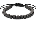 Men's adjustable black beaded bracelet with metal leopard head and woven cord - Single Black Zirconia Ball
