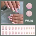 Set de 24 uñas postizas cuadradas estilo French arcoíris con colores de macaron - Estilo French Arcoíris (W840) / Tipo de Pegamento