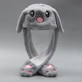 Cute gray plush rabbit ear hat with movable ears and pink heart paw air pump detail - Large Size (Moving Ears) / Grey Rabbit (Moving Ears)