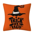 Halloween Kissenhülle aus orangefarbenem Leinen mit Hexenhut und Trick or Treat Text - Stil 2-Hexenhut Trick or Treat