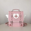 Zaino rosa stile Lolita in ecopelle con patch a cuore e ricamo Sweet Girl da donna - Rosa