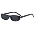 Retro black oval sunglasses with polished frame and dark grey lenses for women - Black Frame Grey Lens