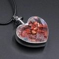 Heart wishing bottle necklace with red natural stone chips and black cord - Red Jasper