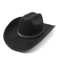 Classic black wool felt western cowboy hat with double-row silver square metal studs - M(56-59CM) / Black