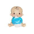 Cute baby-shaped foil balloon holding a blue bottle for baby shower party decoration - Baby Boy with Bottle