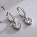 Exquisite gold-plated heart earrings with clear zircon stones and sparkling accents - Heart Hoop Earrings / Silver