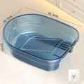 Bac à lessive bleu transparent avec planche à laver intégrée et fond antidérapant - Bassine à Linge Intégrée (avec Crochet) / Bleu Transparent
