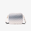 White-grey gradient crossbody camera bag with V-quilted faux leather and wide strap - Gray