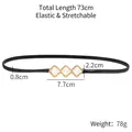 Elastic black waist belt with gold buckle and white square crystals for dresses - 19620 Black Square Gemstone Buckle
