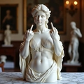 Detail of creative resin goddess statue with middle finger gesture on marble desk - Vienna Goddess Statue Style G